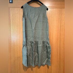 Linenfox Olive Green Sleeveless Linen Drop-Waist Dress